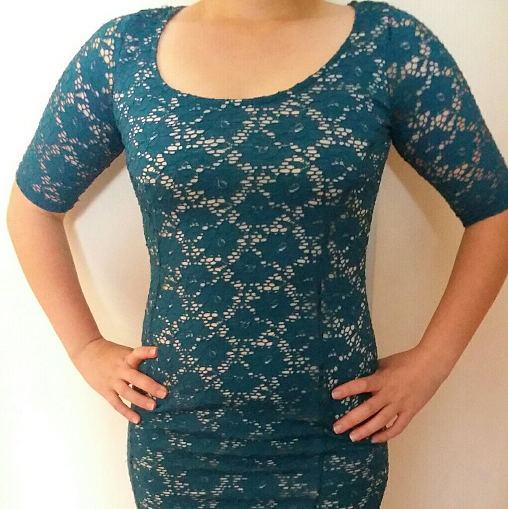 Blue lace mini dress